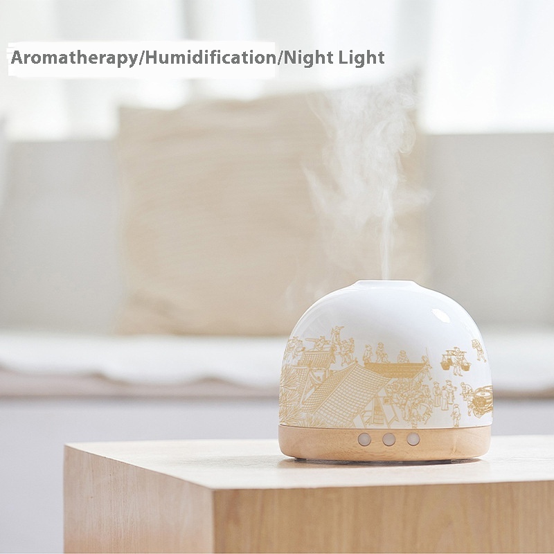 Ceramic Solid Wood Essential Oil Aromatherapy Machine Fragrance Diffuser Automatic Fragrance Spraying Machine Bedroom Night Light Mute Humidifier Guochao Wenchuang