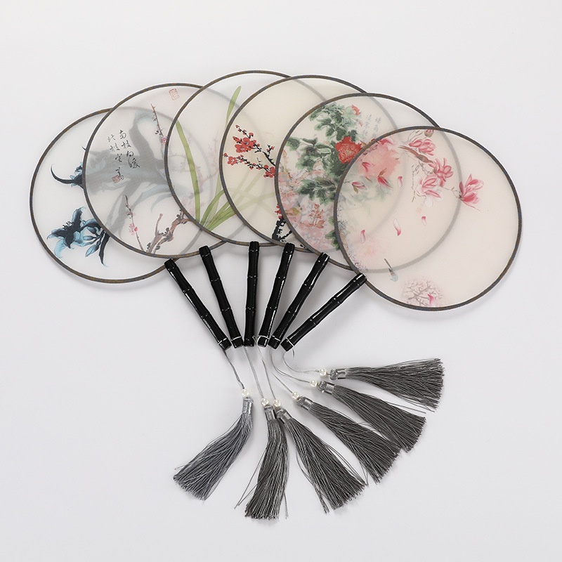 Translucent Ancient Style Round Fan With Bamboo Handle Hanfu Women's Chinese Style Fan Chinese Style Dance Fan Round Round Fan