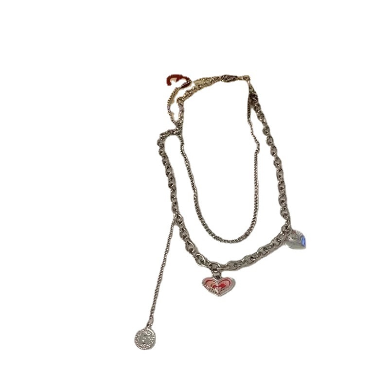 Pink Love Necklace Light Luxury Niche High-end Hip-hop Double-layer Sweater Chain Autumn And Winter - 4