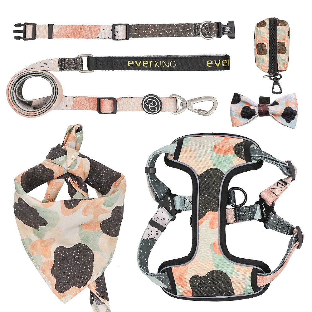 Printed Dog Harness Pet Traction Rope Reflective Chest Harness Set Small And Medium Dog Chest Harness Dog Chain