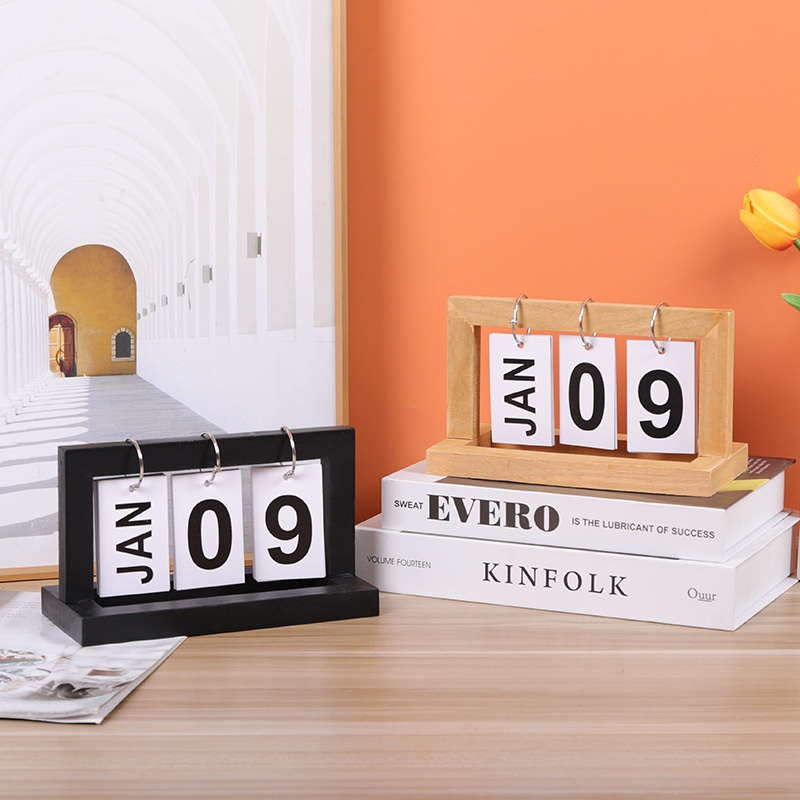 Creative Wooden Flip Calendar Home Simple Desktop Ornaments Study Desk Calendar Perpetual Calendar Small Ornaments