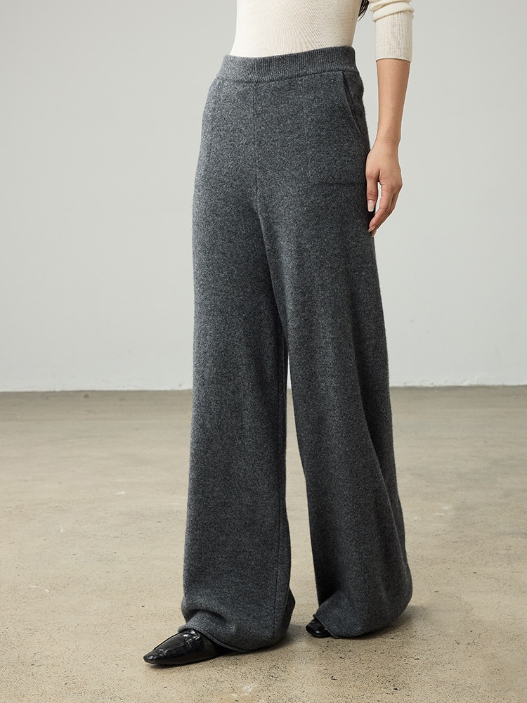 垂坠感100%羊毛阔腿裤女高腰显瘦直筒裤子25女装秋拖地针织裤