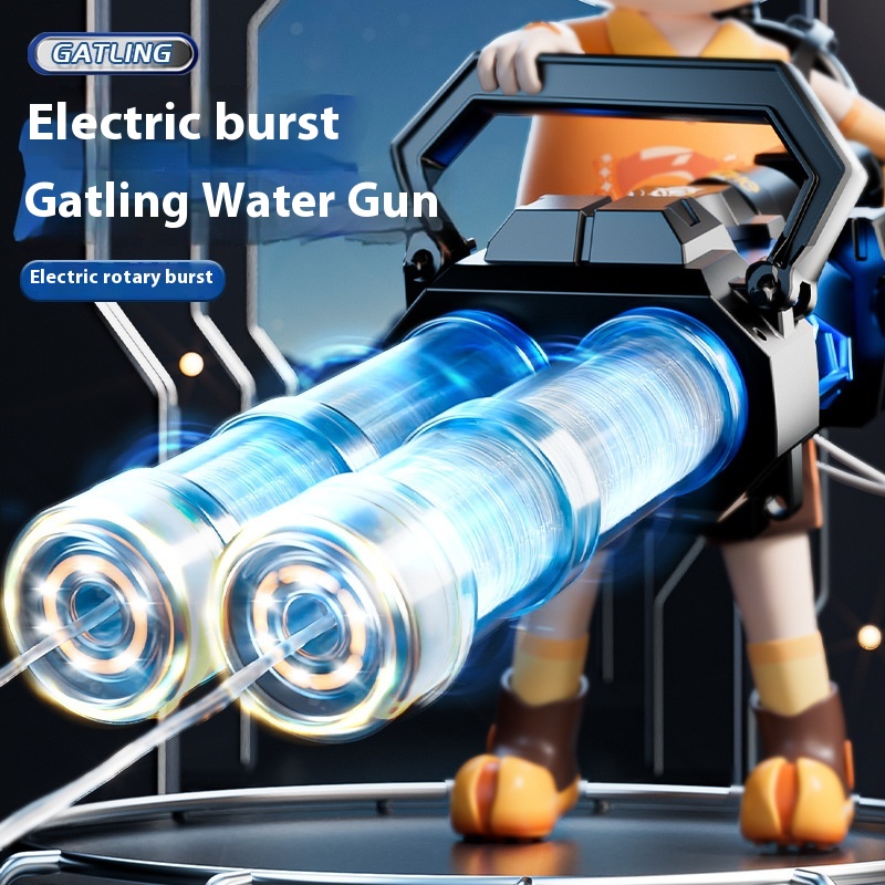 Gatling Electric Water Gun With Light Rotating Burst Water Toy With Backpack Large Capacity Outdoor Water Toy