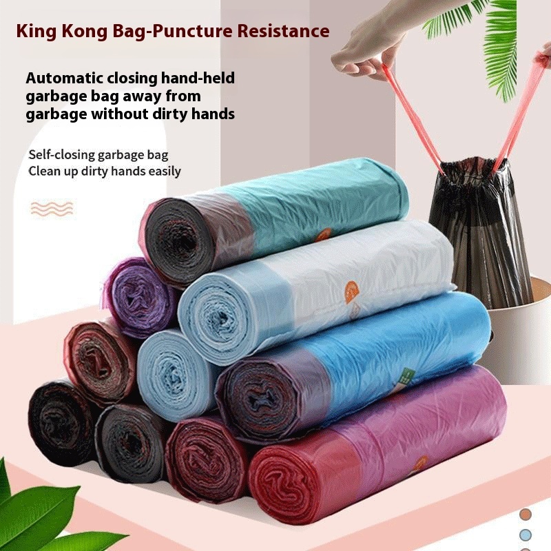 Large Household Thickened Drawstring Garbage Bag Portable Automatic Closing Kitchen Garbage Bag Drawstring