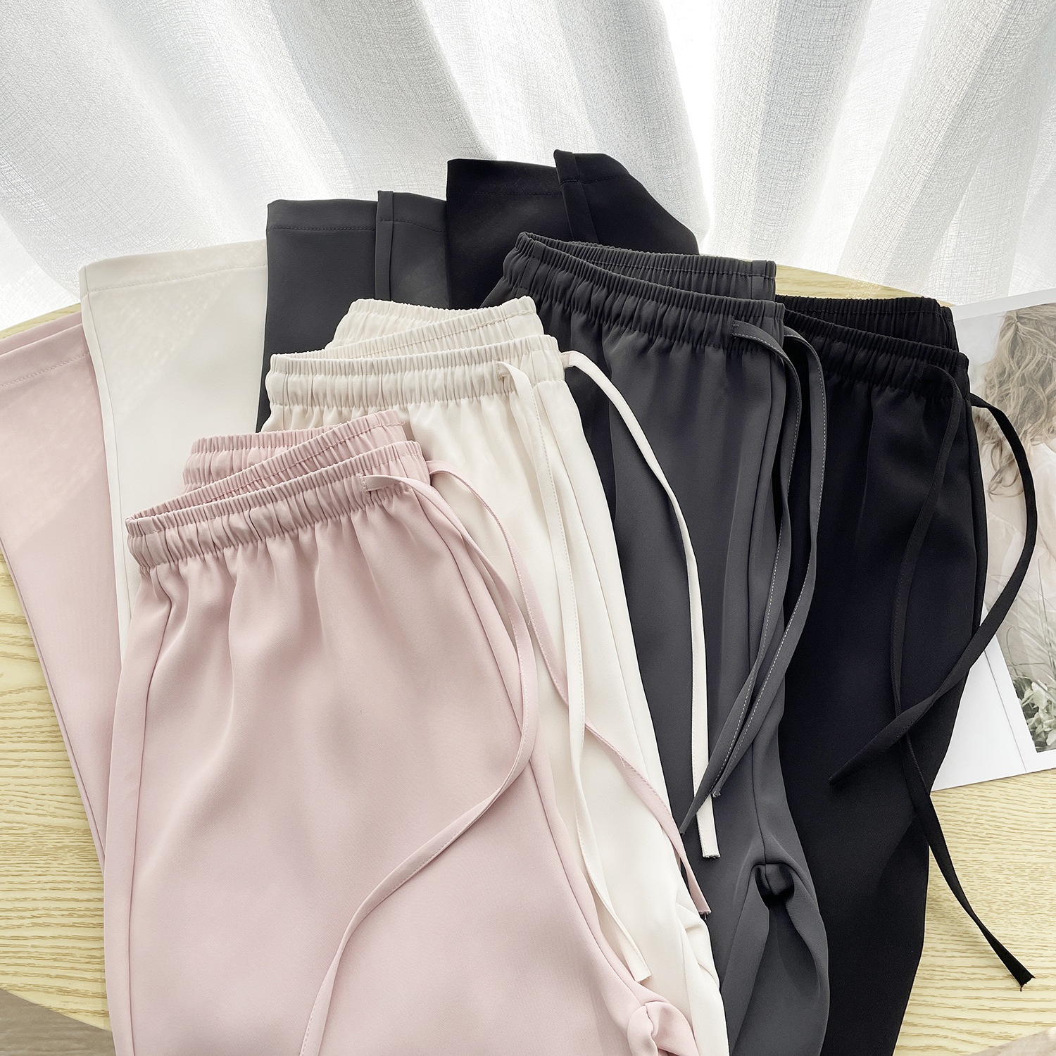 Suit Wide-leg Pants Women's Summer Thin Loose High Waist Slim Drape Ice Silk Straight Casual Mopping Pants