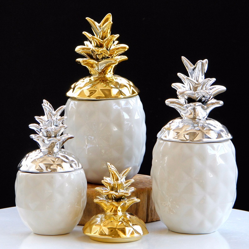 Nordic Style Creative Electroplating Ceramic Pineapple Crafts Ornaments Home Storage Storage Jar Porch Living Room Decorations