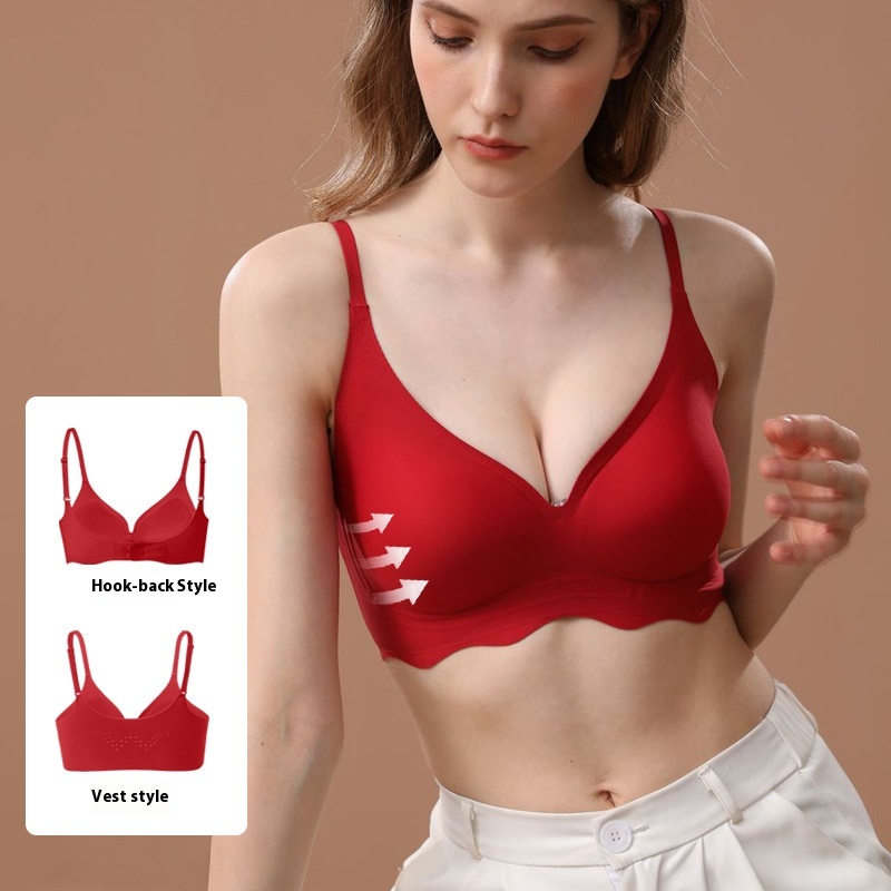 Brand Same French Soft Support Jelly Glue Seamless Deep VUnderwear Women's No Steel Ring Gathered Adjustable Bra