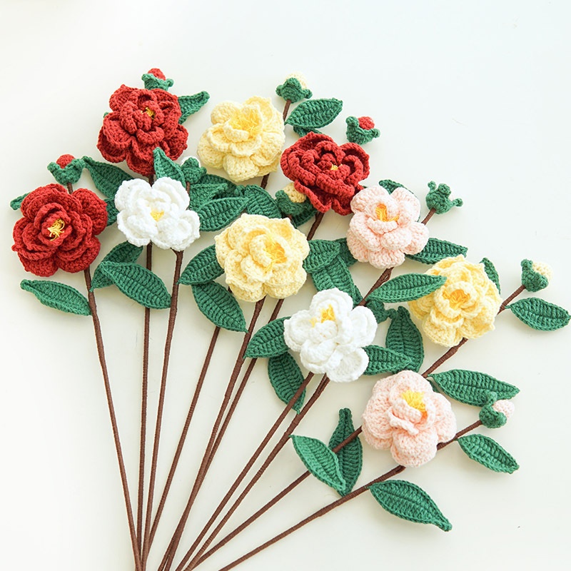 Hand-woven Camellia Bouquet Wool Finished Handmade Gift Immortal Flower Valentine's Day Friend Girlfriend Gift
