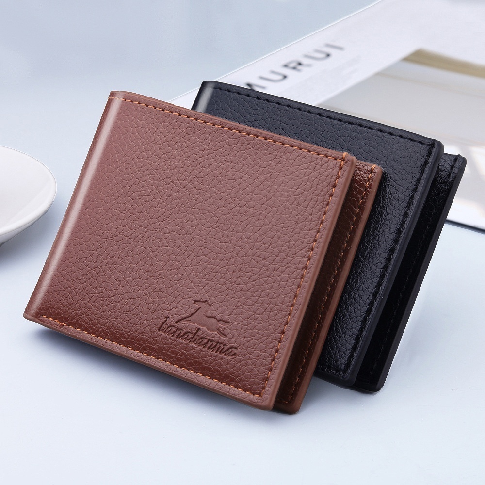 Men's Wallet Fashion Zipper Short Wallet Men Thin Soft Leather Litchi Pattern Wallet
