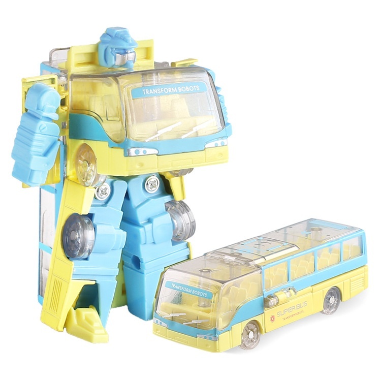 Children's Mini Alloy Deformation Bus Robot Bus Car Model Toy