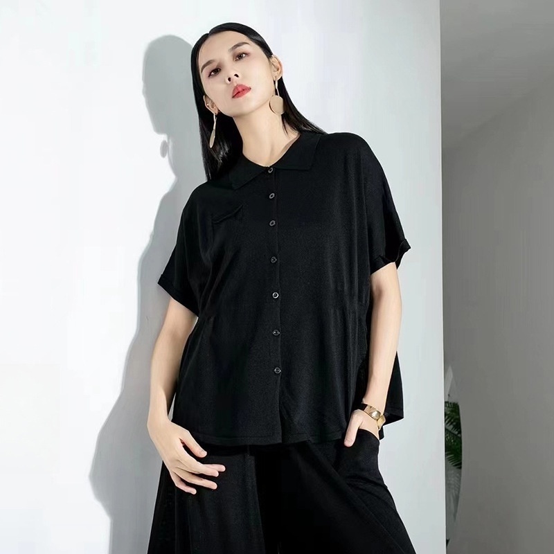 Slightly Fat Women's Lapel Sweater Female Summer Wear Silk Cardigan Simple Temperament Slim Top