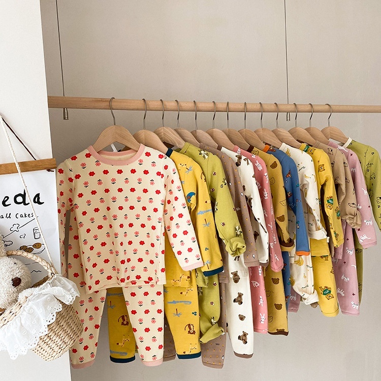 [Wool Pull Rack]Amo Beibei Children's Pajamas Underwear Set For Boys And Girls Baby Sanded Cartoon Home Clothes