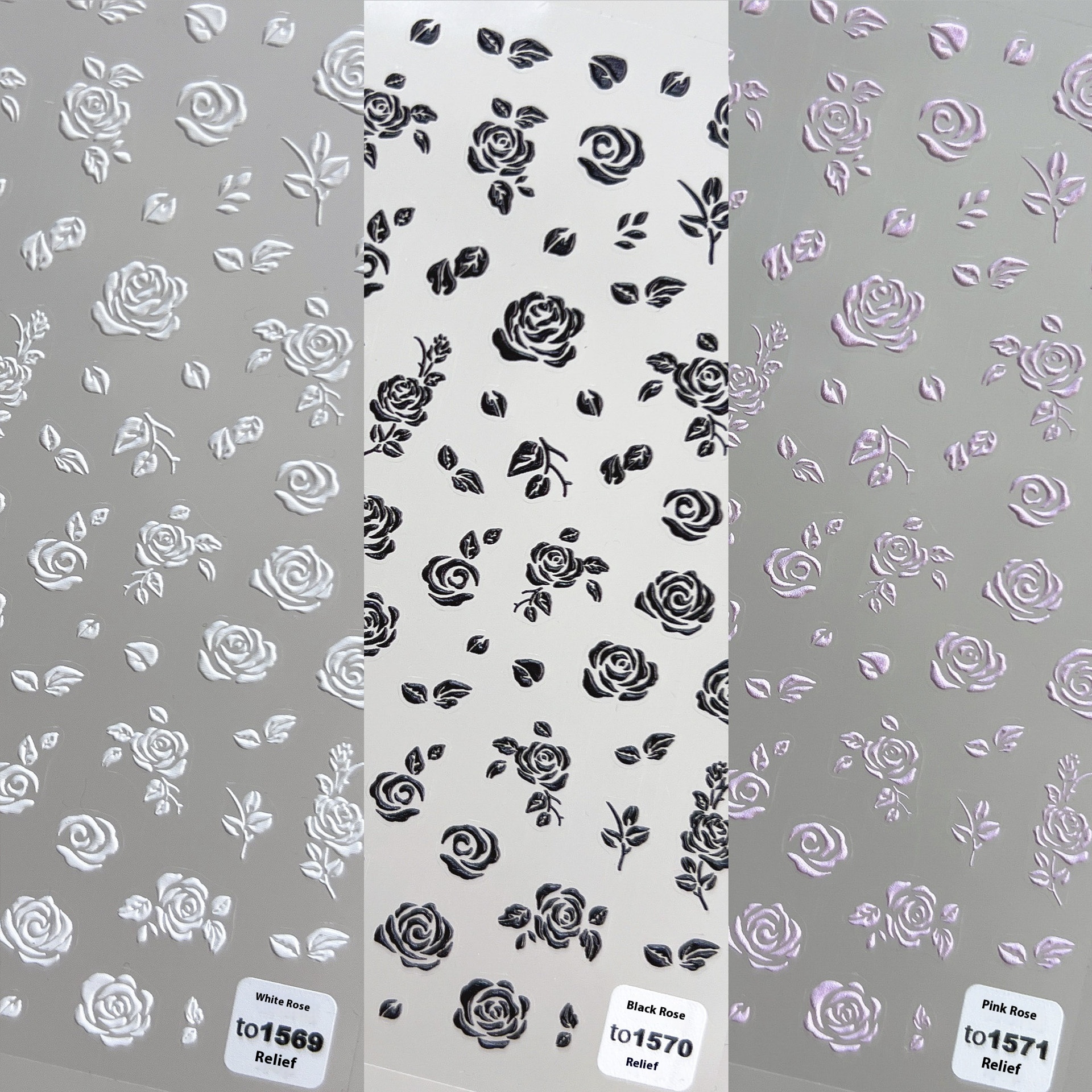 Tomoni Relief1570 Hot Style Adhesive Cute Nail Stickers Japanese Stickers5d Nail Stickers Black And White Pink Rose