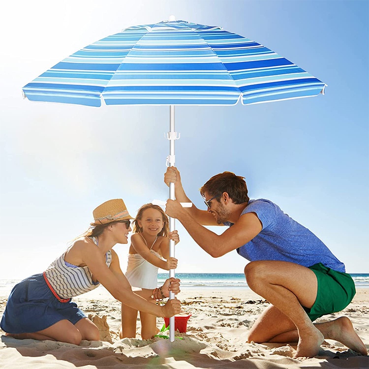 Striped Aluminum Alloy Pole Beach Umbrella With Wrench Sunscreen Double Layer Breathable Oxford Silver Tape