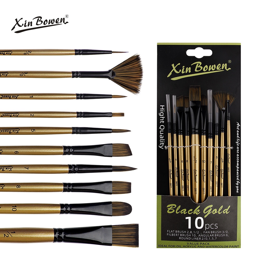 10 Oil Paint Brush Set Mixed Head Art Student Nylon Painting Brush Wooden Brush Watercolor Gouache Acrylic Brush