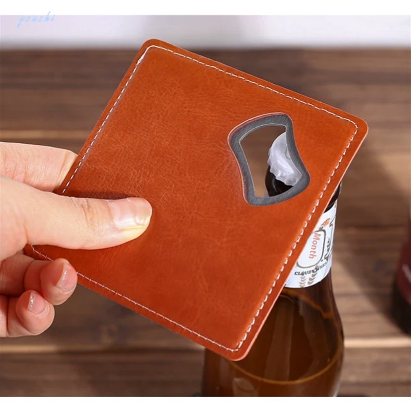 Personalized Laser Engraved Bottle Opener Coaster Metal Square Bottle Opener Leather Case Bottle Opener Leather Case