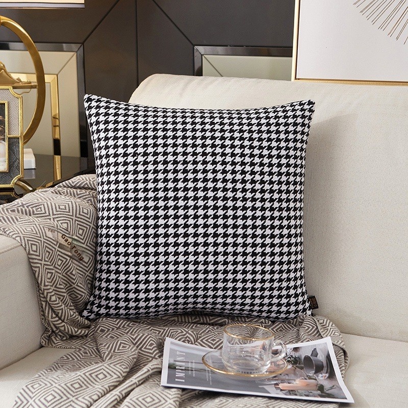 Home Living Room Sofa Cushion Decorative Cushion Linen Houndstooth Pillow Case