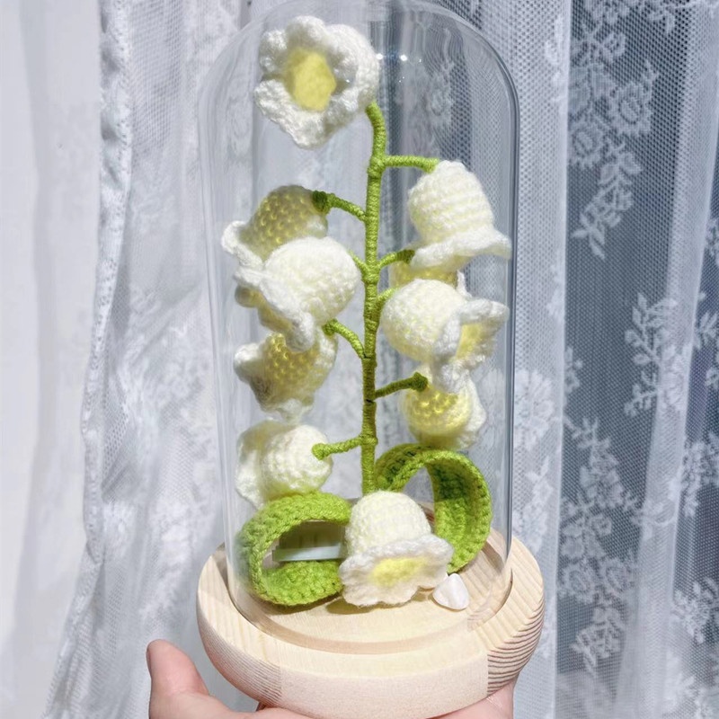 Handmade Lily Of The Valley Finished Product Small Night Light Potted Immortal Flower Finished Product Wool Crochet Creative Gift