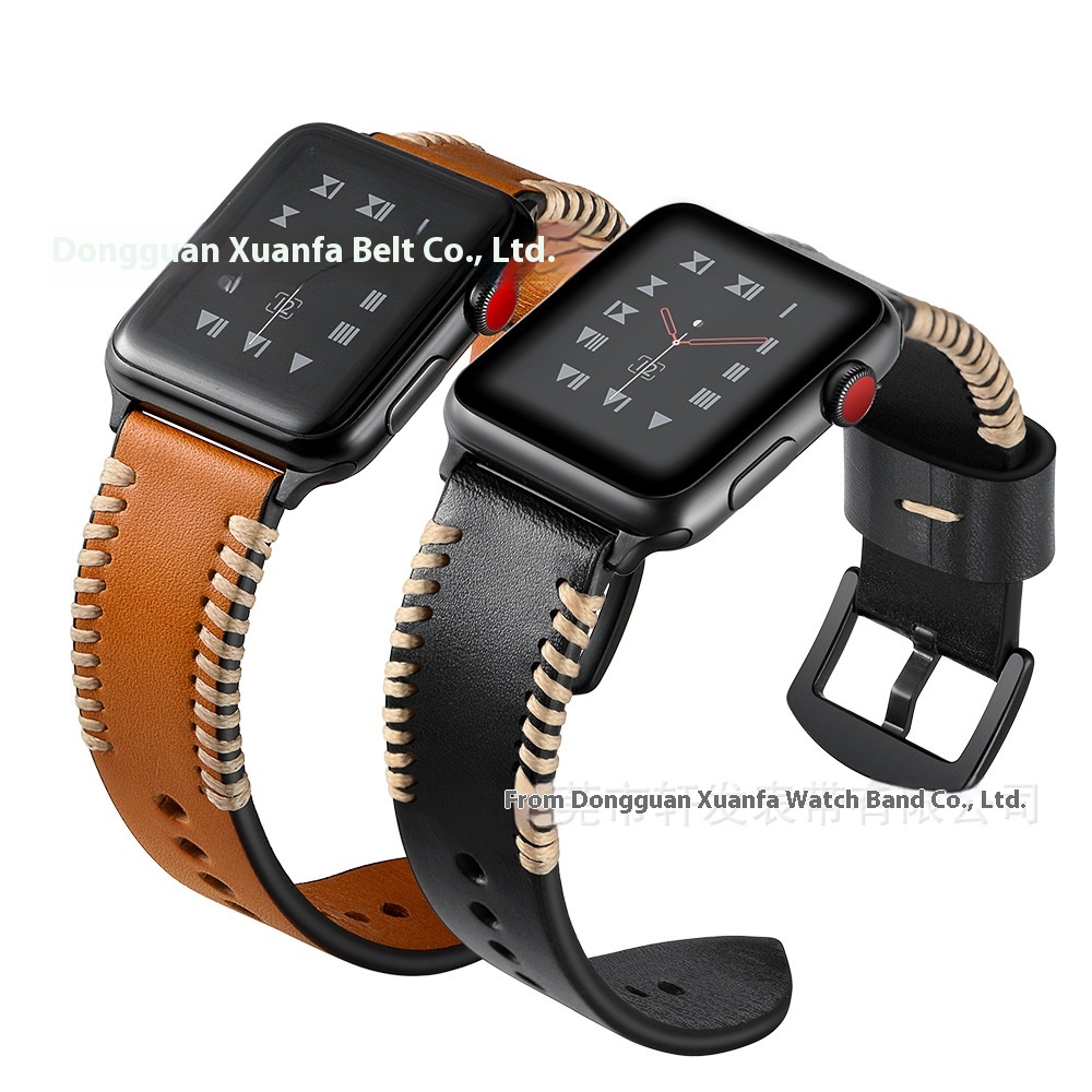 Applicable To Apple Watch Strap Apple Watch12345678 Generation First Layer Genuine Cowhide Iwatch Watch Strap