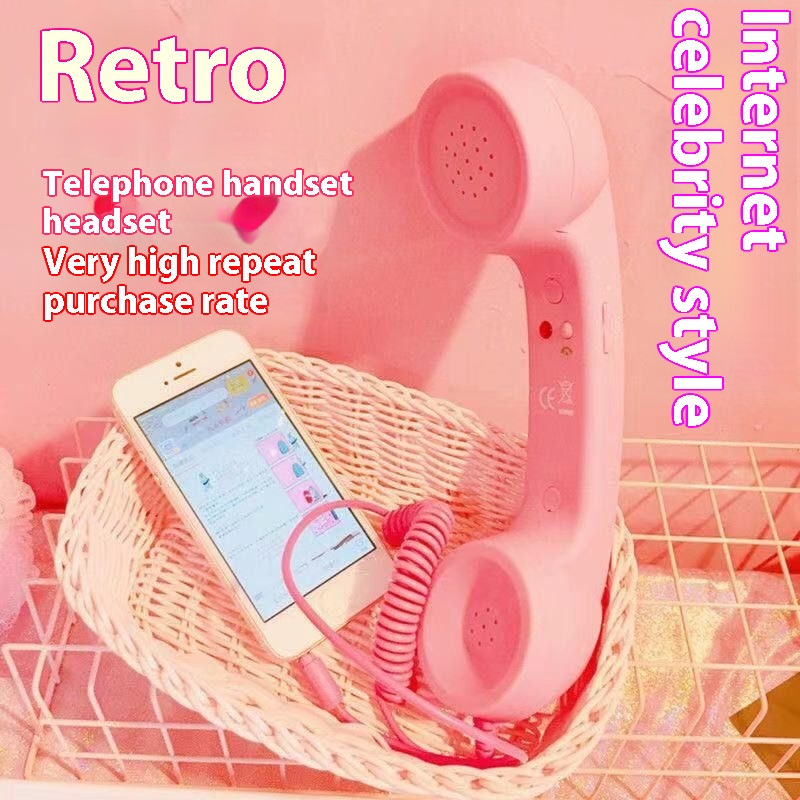 The Phone Network Red Wired Headphones Girl Heart Trembles To Answer The Phone Retro Mobile Phone Headphones Earpiece Outside Cute