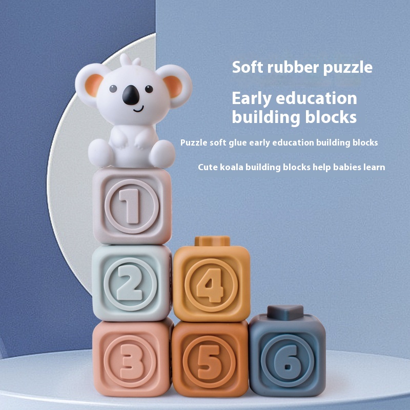 Baby Soft Rubber Building Blocks Stacking Play Chewable Teething Rubber Ring Baby0-1 Year Old Early Education Educational Toys Children