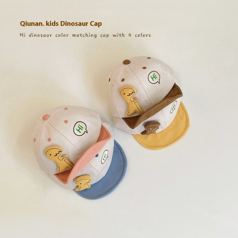 Qiunan Baby Hat Spring And Autumn Cartoon Color Matching Little Dinosaur Sun Hat Boys And Girls Infant Baseball Cap