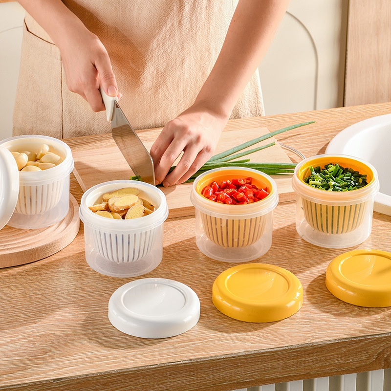 Fresh-keeping Kitchen Storage Box Fresh-keeping Box Drain Round Grain Chopped Green Onion Household Refrigerator Fresh-keeping Box Thickened Sealed Jar