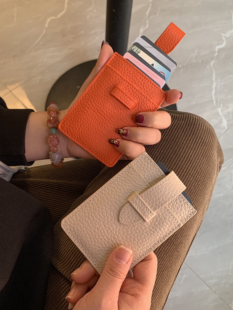 Ultra-thin Solid Color Card Holder For Women Genuine Leather Exquisite High-grade Cowhide Card Holder Small ID