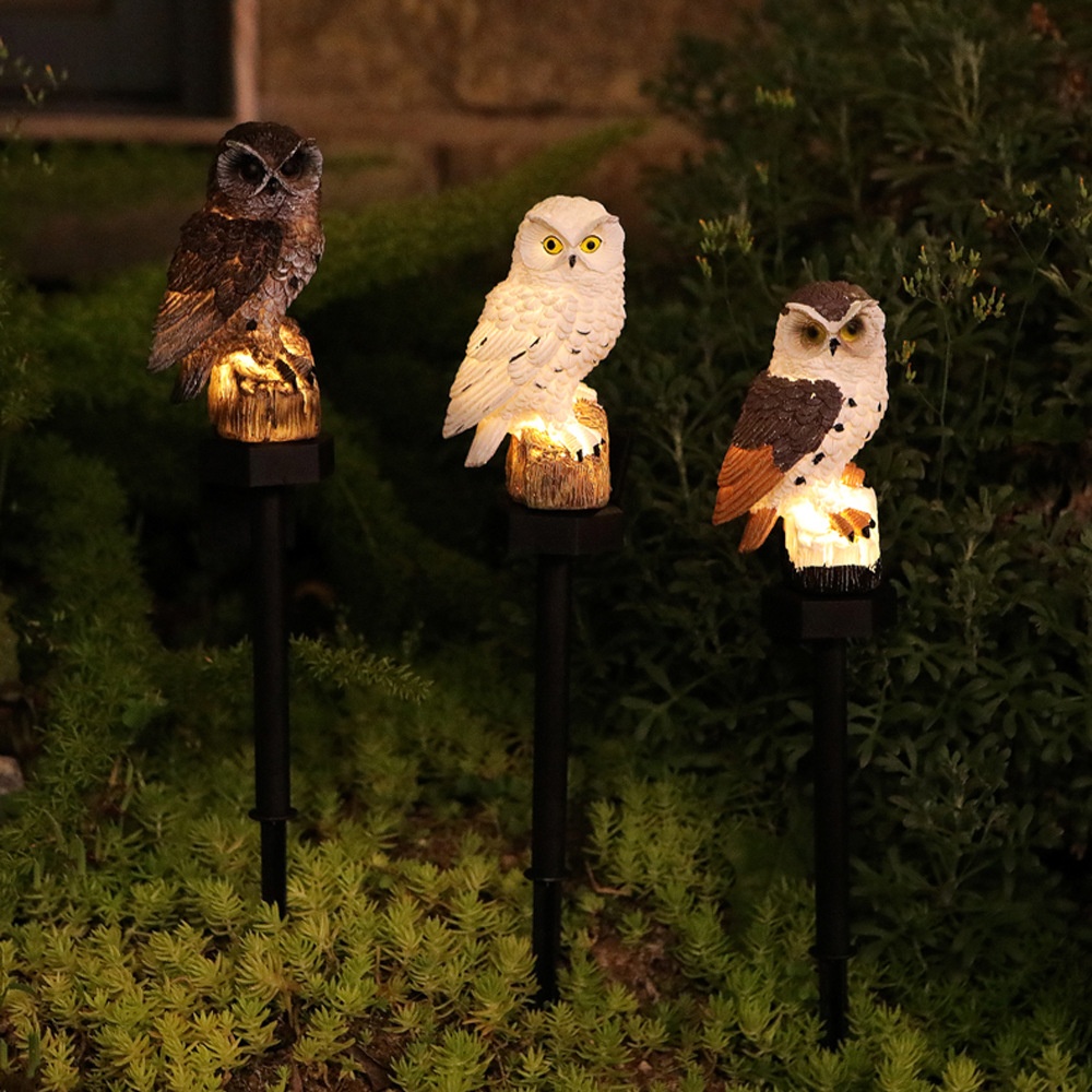Outdoor Garden Owl LEDSolar Light Courtyard Simulation Animal Resin Lawn Plug-in Light