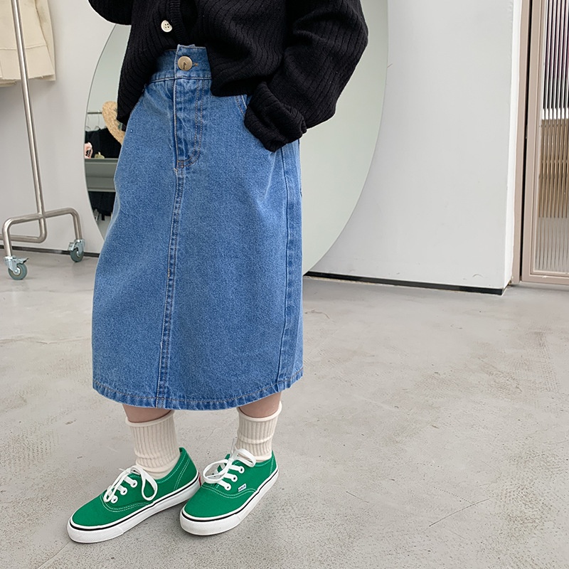 Amo Beibei Girls'Versatile Korean-style Mid-length Skirt Spring Children's Fashion Denim Skirt