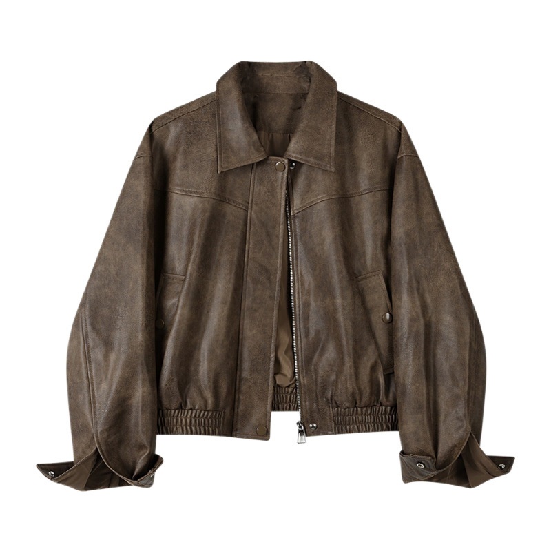 American-Style Retro Fashionable Leather Short Jacket For Women, Spring And Autumn Korean Version, Loose Versatile Pu Leather Motorcycle Jacket