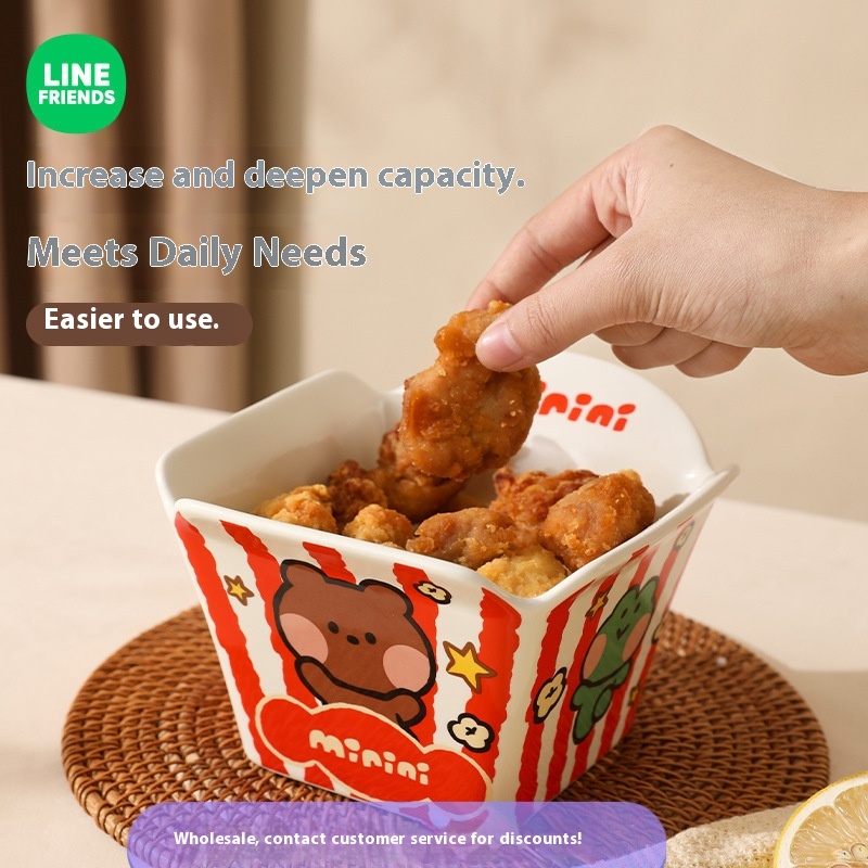 Popcorn Ceramic Bowl Cute Fruit Salad Bowl High Color Value Tant Noodle Bowl Fried Chicken Fries Bowl Children's Snack Bowl