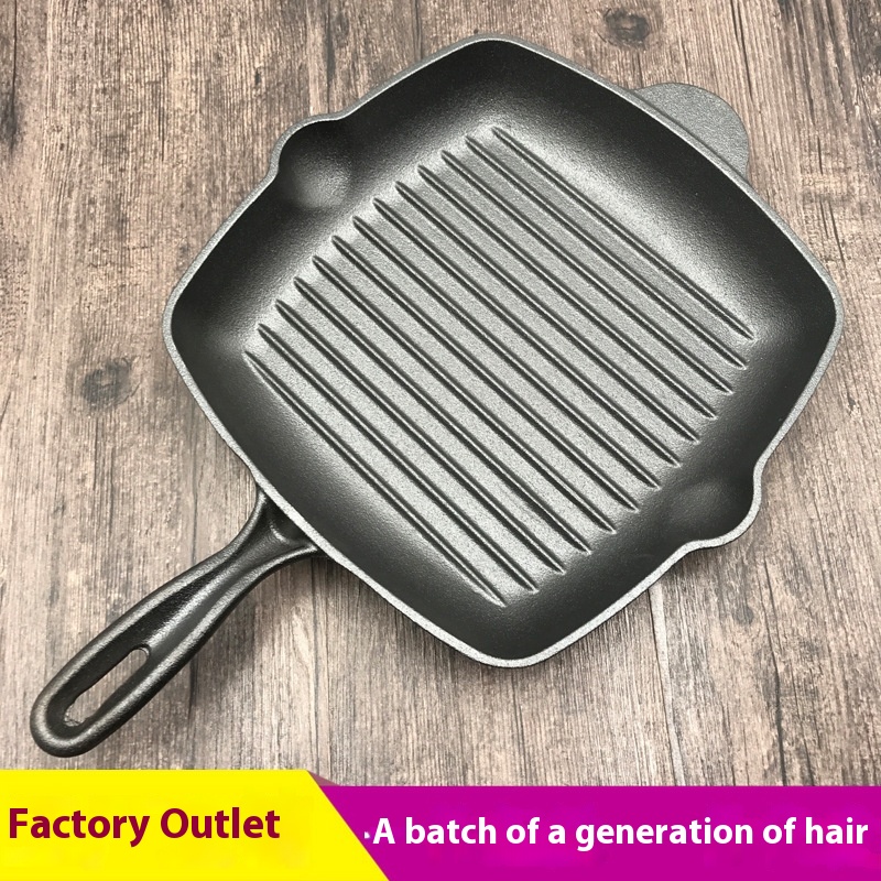 27cm Thickened Cast Iron Steak Frying Pan Uncoated Striped Pan Cast Iron Pan