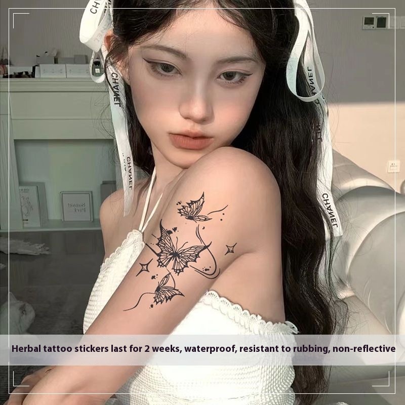 Butterfly Herbal Tattoo Sticker Waterproof Women's Long-lasting Juice Semi-permanent High-grade Sticker To Cover Scar Simulation Tattoo
