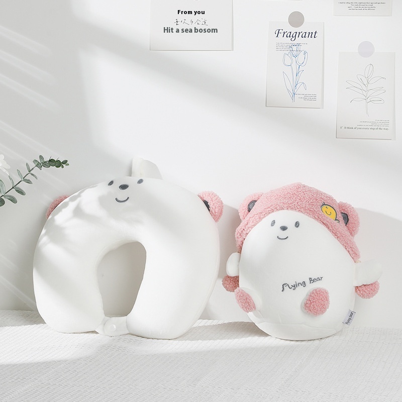 U-shaped Pillow With Hood Bear Dual-purpose Pillow Cartoon Two-in-one Deformable Pillow Office Nap Pillow Travel Neck Pillow
