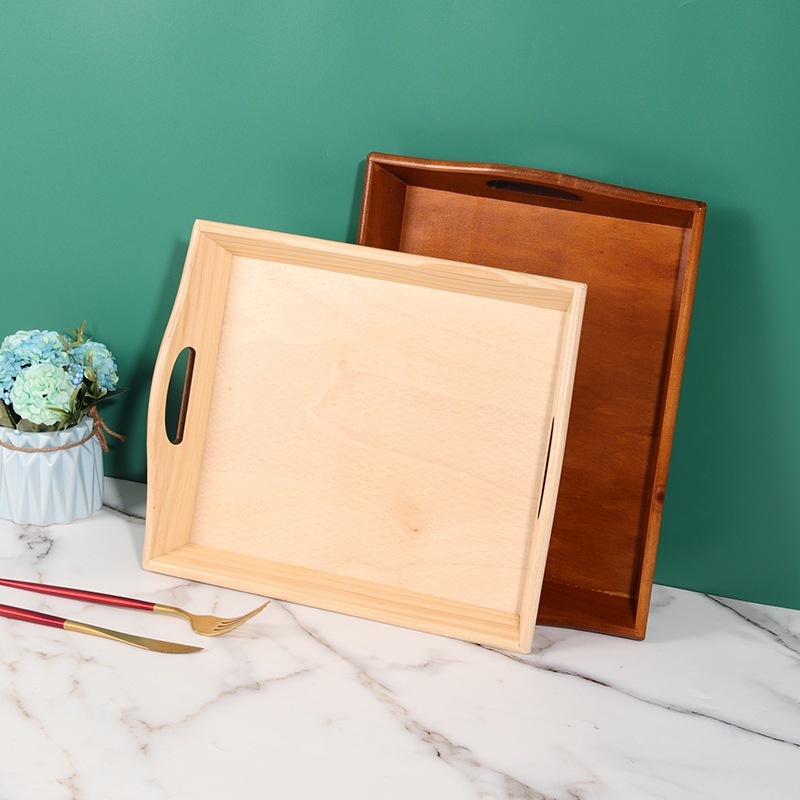 Retro Solid Wood Double-ear Tray Household Wooden Tray Dinner Tray Restaurant Living Room Reception Snacks Refreshments Fruit Tray