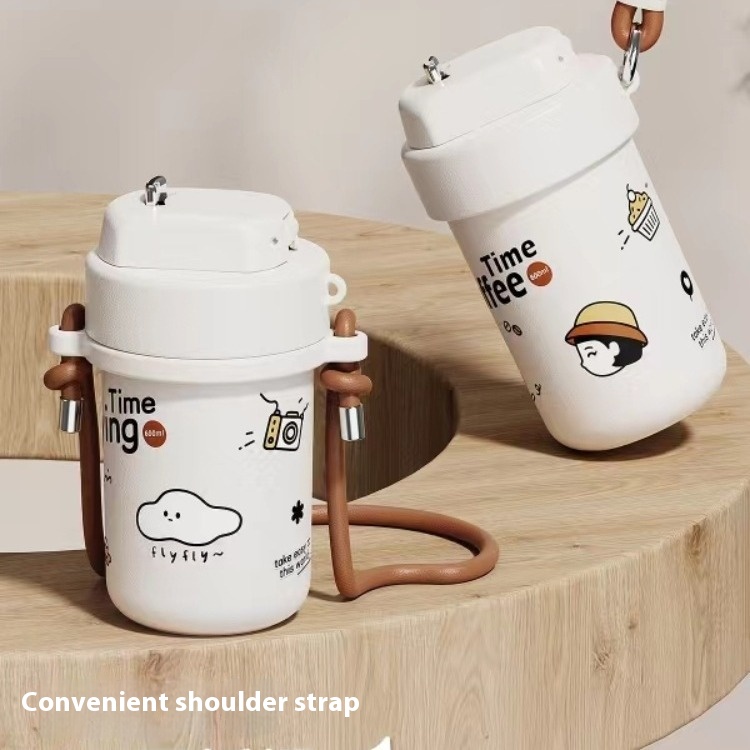 Creations Set Cute Thermos Cup Women's Stainless Steel Ceramic Coffee Cup Portable Cup Accompanying Cup Large Capacity Customization