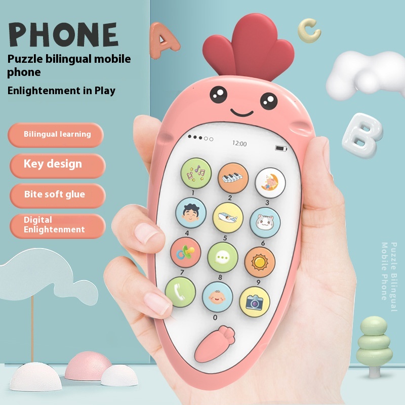 Baby Remote Control Children's Cartoon Carrot Simulation Chewable Music Mobile Phone Story Telephone Educational Toy