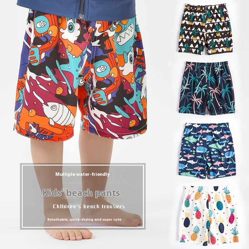 Children's Beach Shorts Cartoon Pattern Five-point Loose Casual Shorts For Men And Women,Middle And Large Children's Vacation Travel Boxer Shorts