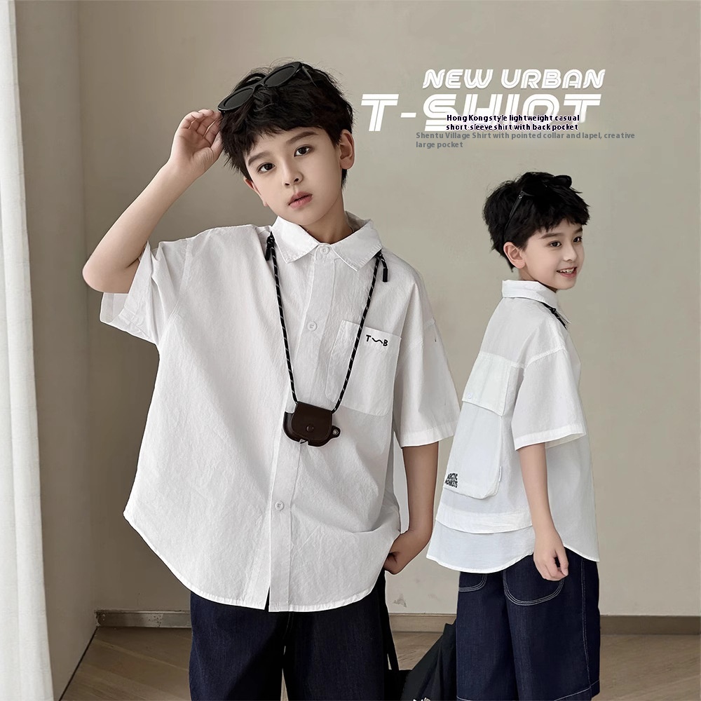 Boys' Short-sleeved Shirt Fashionable Handsome Printed Top Summer Arrival Shirt With Big Pocket Short-sleeved