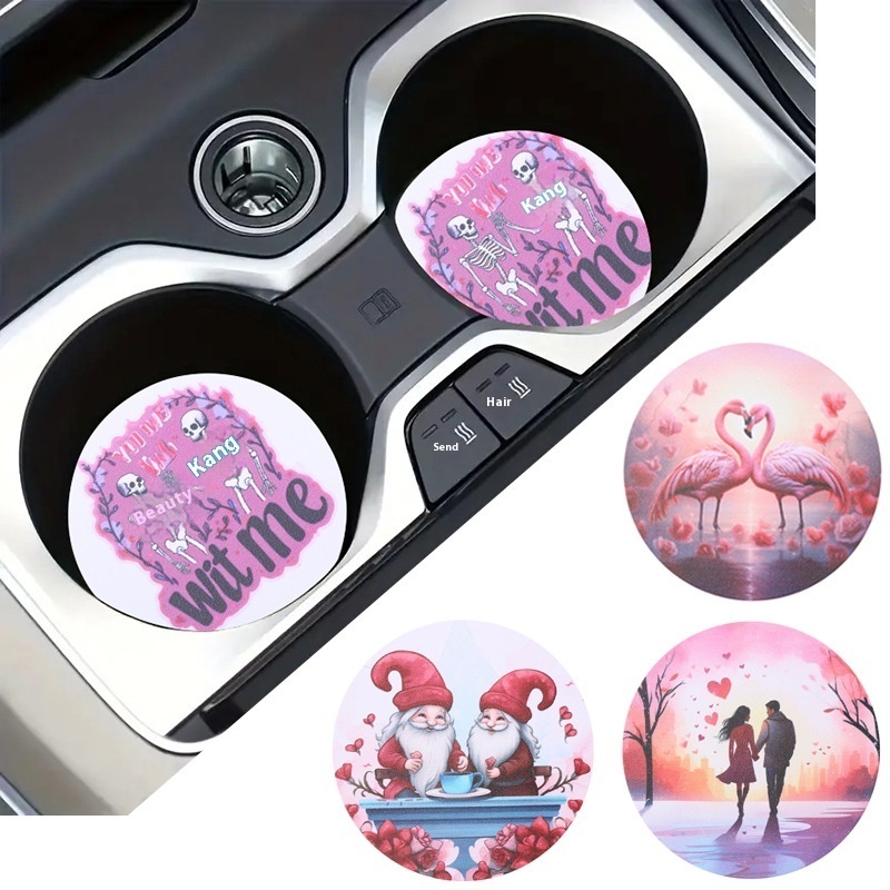 Couple Love Crane Santa Claus Skull Pattern Absorbent Leather Round Leather Coaster