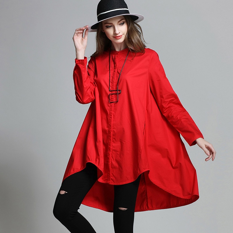 Women's Clothing Fat Mm Large Size Shirt Female Spring Pure Cotton Small Stand Collar Loose Slim Top