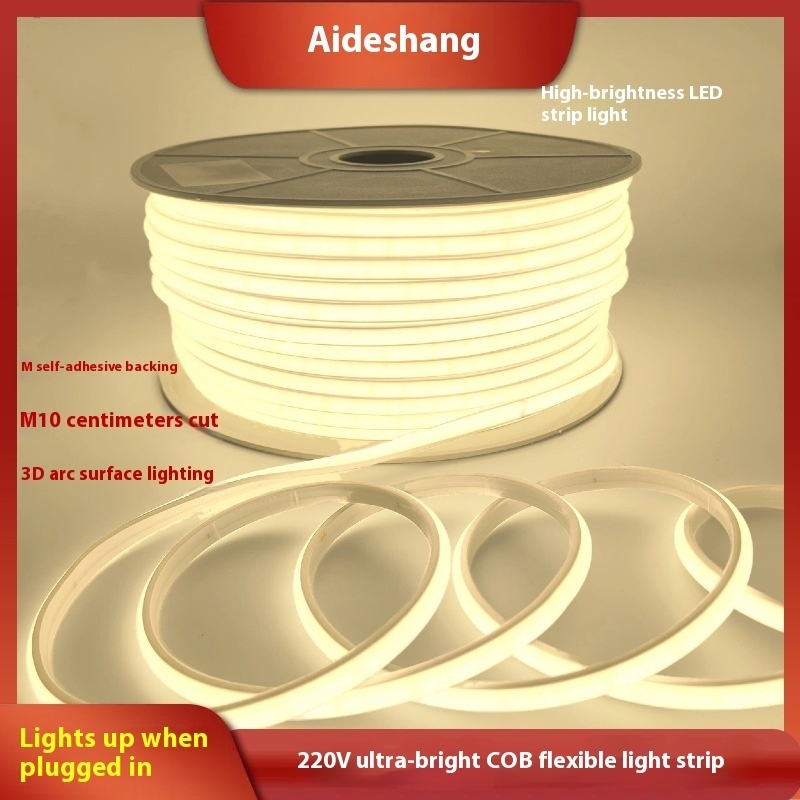 Led Lamp With High Voltage 220v Super Bright Flexible COB Self-adhesive Soft Light Bar Outdoor Waterproof Lighting Home Improvement Project Lighting