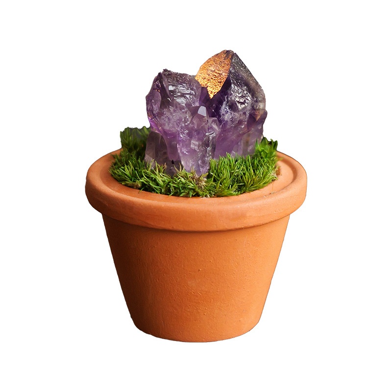 Natural Crystal Raw Stone Ore Ceramic Basin Ornaments Crystal Gem DIY Simulation Potted Plant Home Desktop Car Ornaments