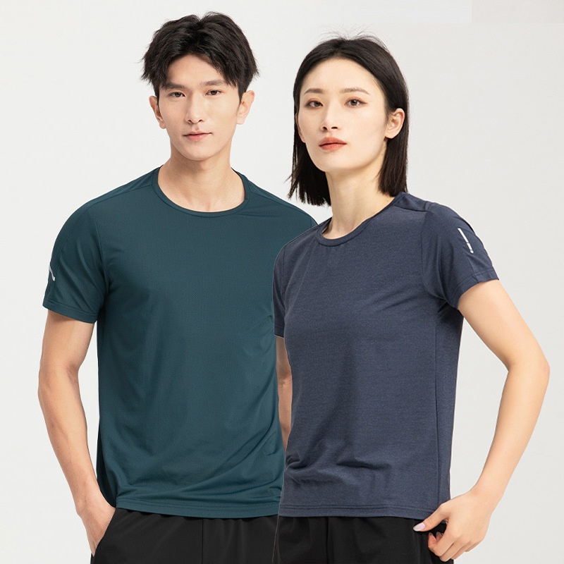 Summer Solid Color Casual Sports T-shirt Men's Elastic Quick-drying Breathable Moisture Wicking Ice Round Neck Short Sleeves Women