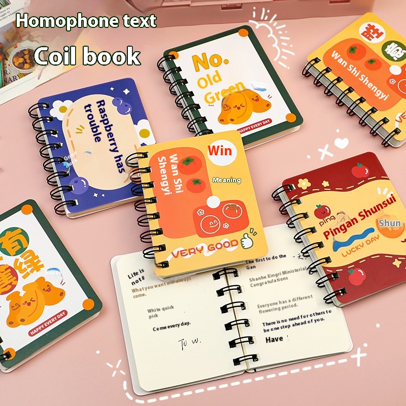 Hangsu Cute Text Side Flip Coil Book Student Word Handbook Small Book Pocket Mini A7 Notepad