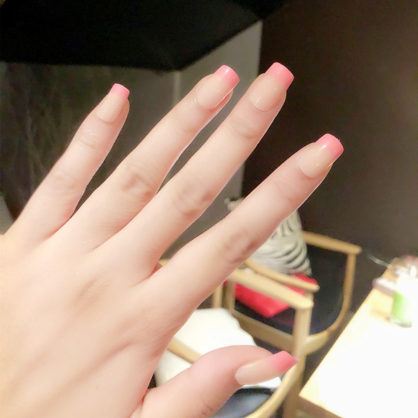 24 Square French Peach Pink Nail Art Finished Products For Daily Wear Simple Ladies False Nails Press