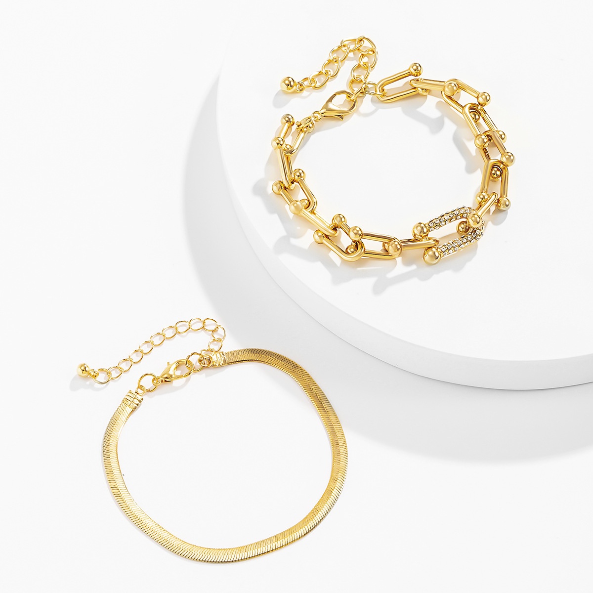 Fashion Bracelet With Diamonds,Stylish Copper Chain U-link Crystal Bracelet