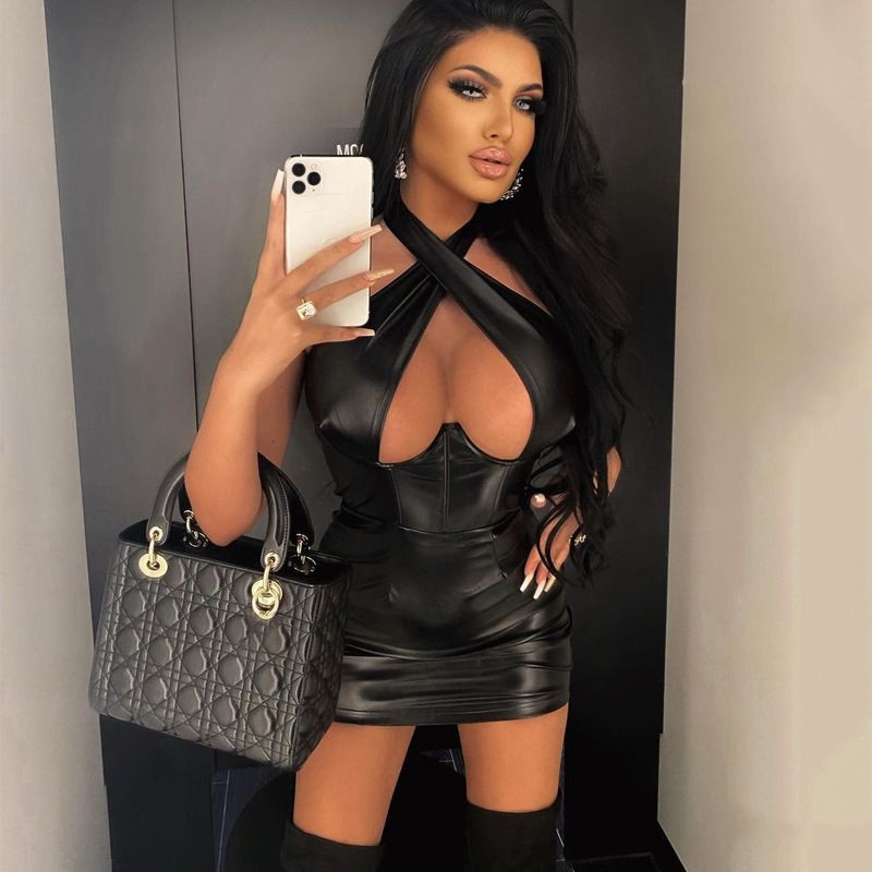 European And American Style Foreign Trade Spring Hot Style Halter Neck Sexy Bare Chest Slim Hip Sleeveless Dress Dress Women's Skirt - 2