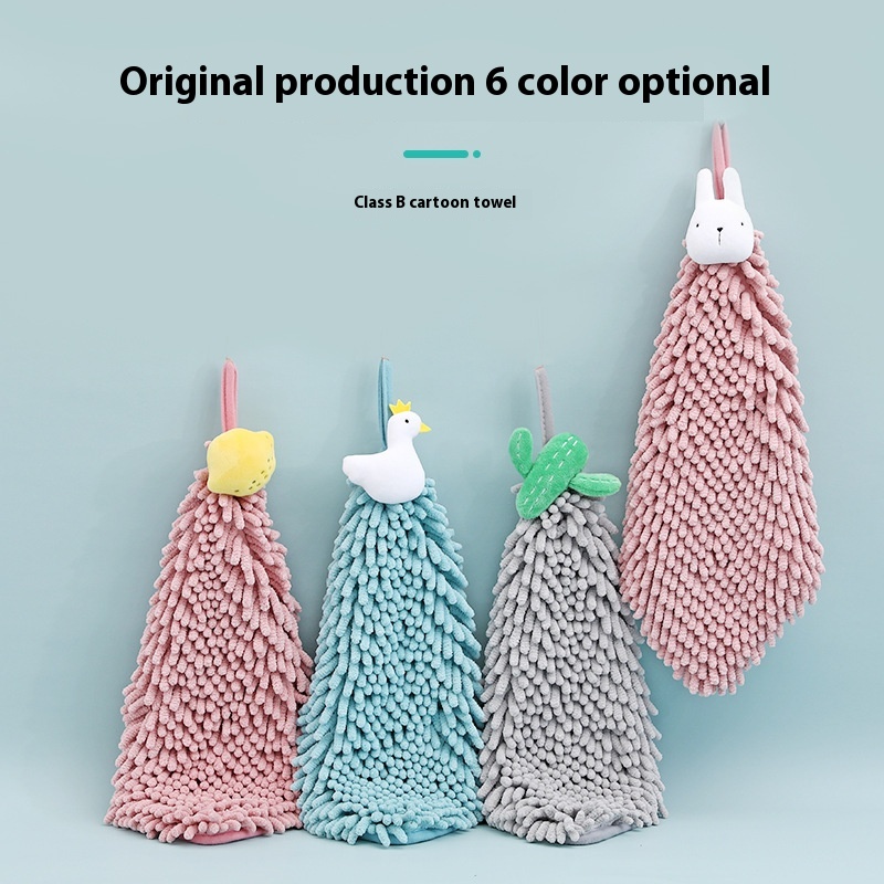 Cartoon Animals Hair-free Children's Towels Cute Hanging Kitchen Absorbent Chenille Rabbit Hand Towels